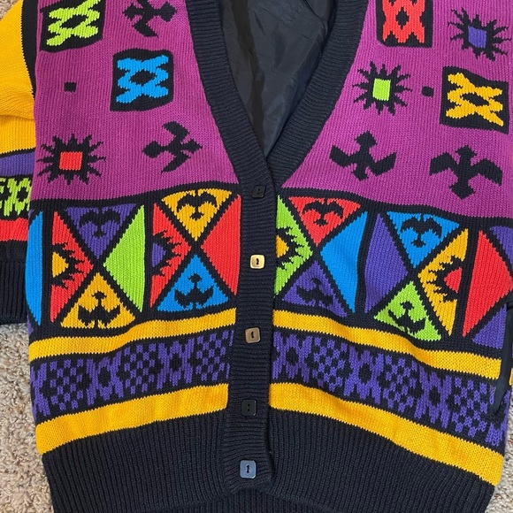 I B diffusion fun vintage/Hong Kong 1991 puff shoulder allover print sweater M - Picture 6 of 8